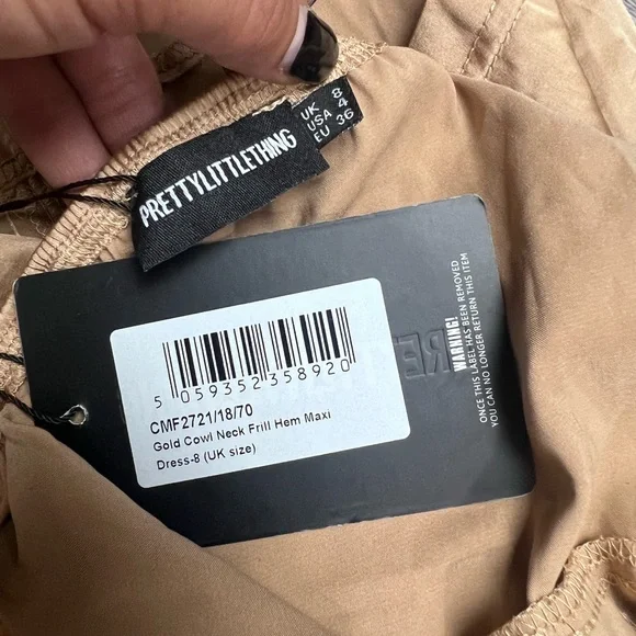 PrettyLittleThing Gold Cowl Neck Maxi Dress - Picture 5 of 5